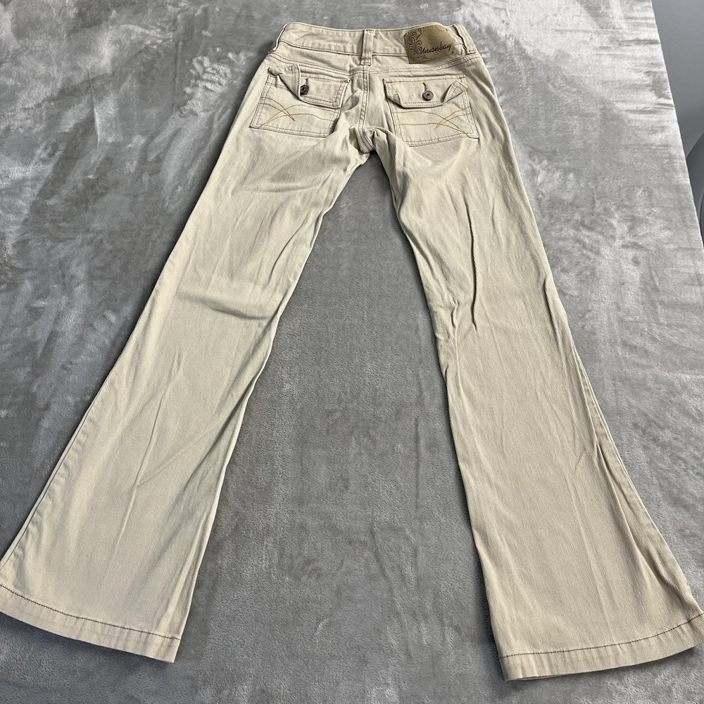 Y2K Unionbay Bootcut Jeans Juniors 1 Beige Low Rise Stretch Flap Pockets 25X30.5